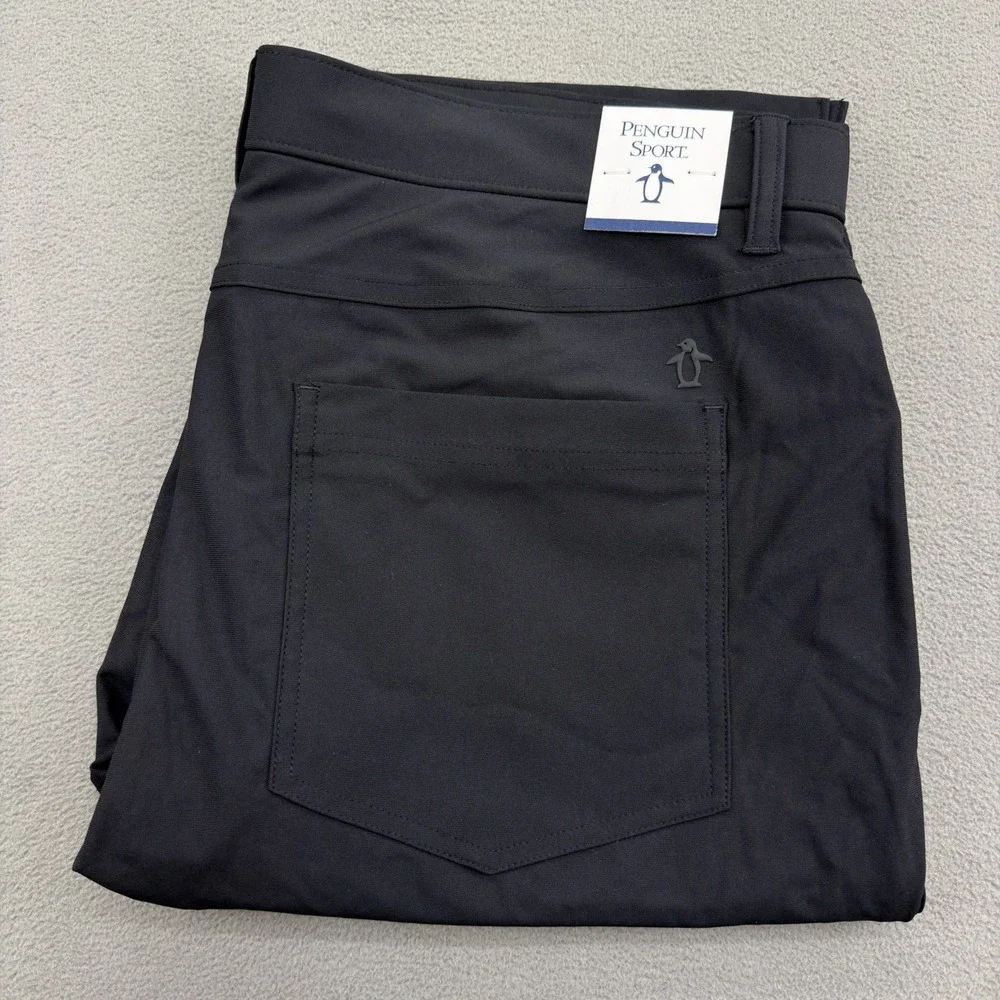 Penguin Sport Tech Golf Pants Mens 36x32 Caviar Black 5 Pocket Performance New